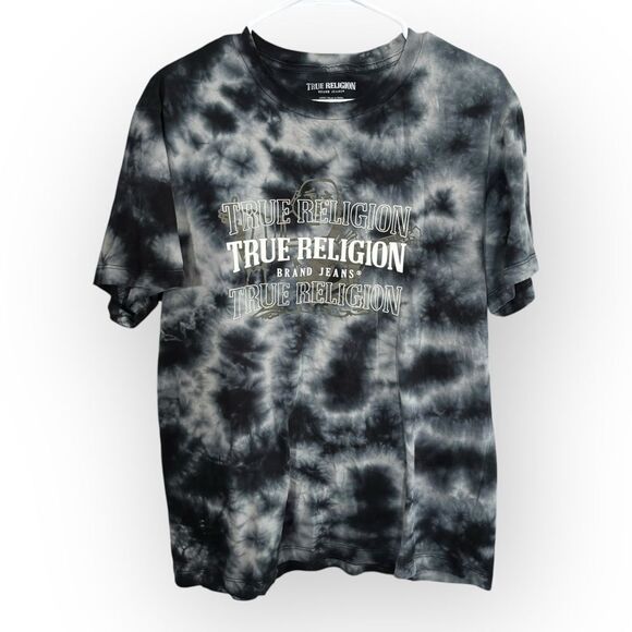Large True Religion Black and Gray Tee graphic logo - Picture 1 of 5